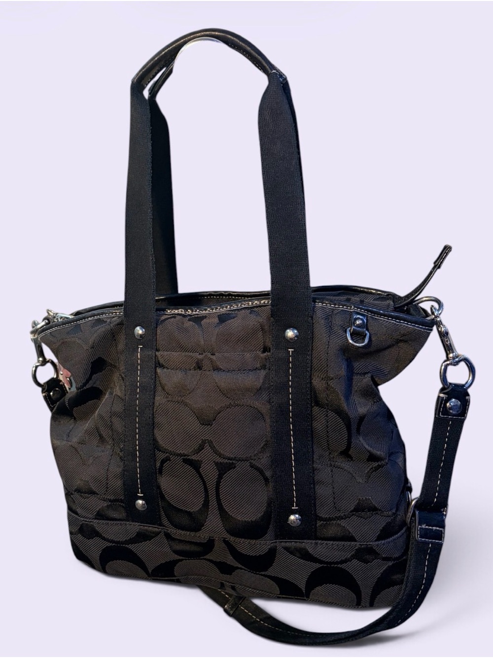 Coach Black/Charcoal Signature Jacquard Tote with Strap